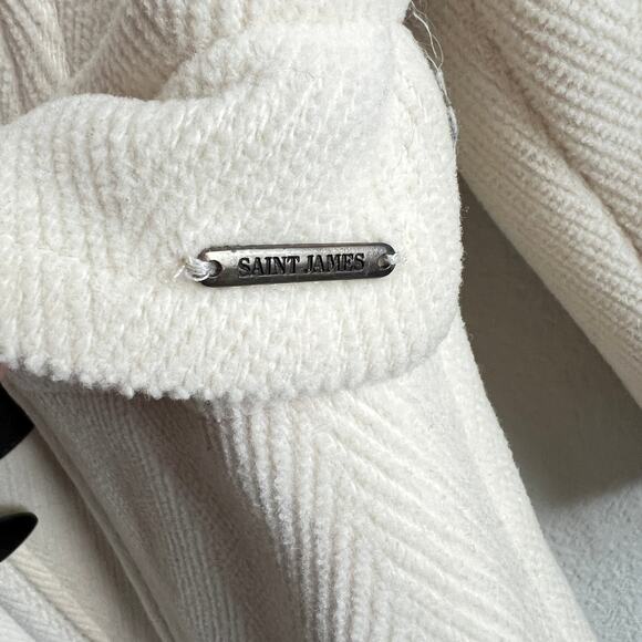Saint James Toggle Wool Coat Heavy Cream Ivory Hooded Jacket Women's 4 France 36 - Picture 6 of 10